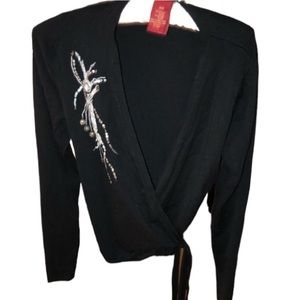 American Exchange size Medium black wrap ballet style sweater beaded detail